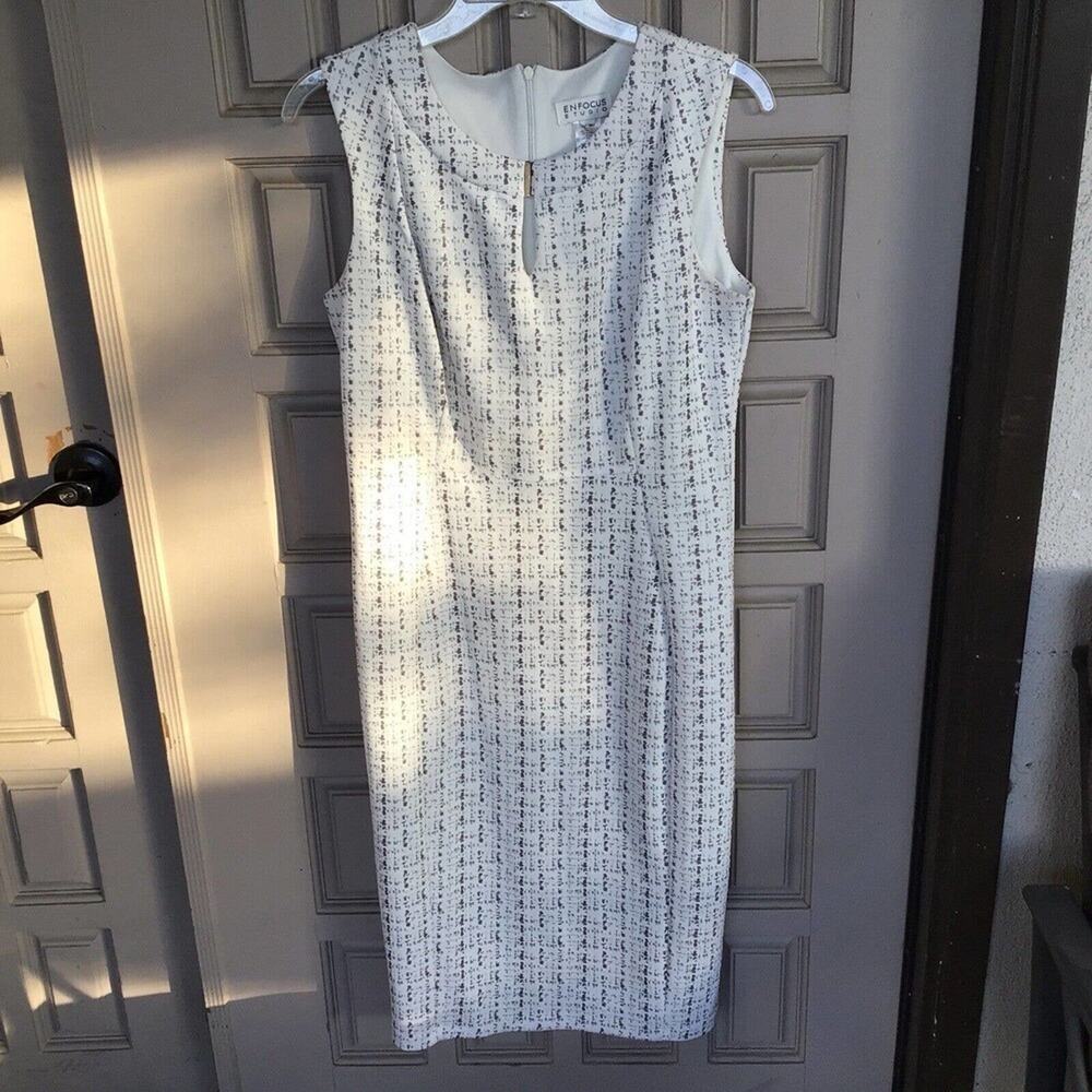 Enfocus Studio Dress Sz10 Wht Fitted Knee Length Zip Back Knit NWOT